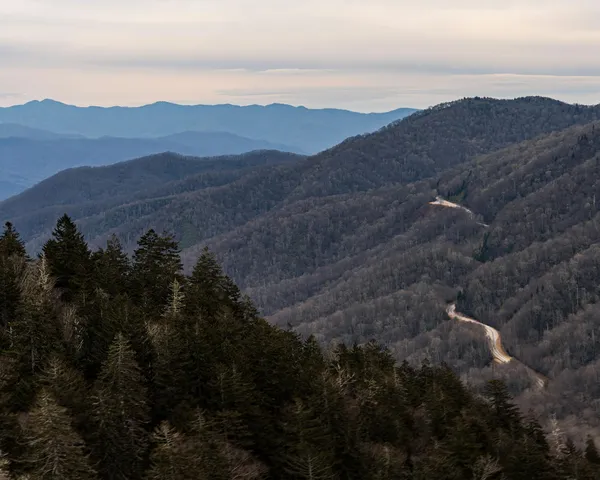 Breathtaking view of Blue Ridge Mountains from overlook on a sunny day