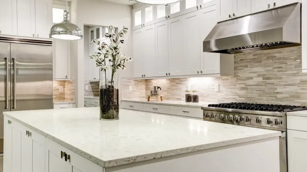 Quartz engineered stone kitchen countertop